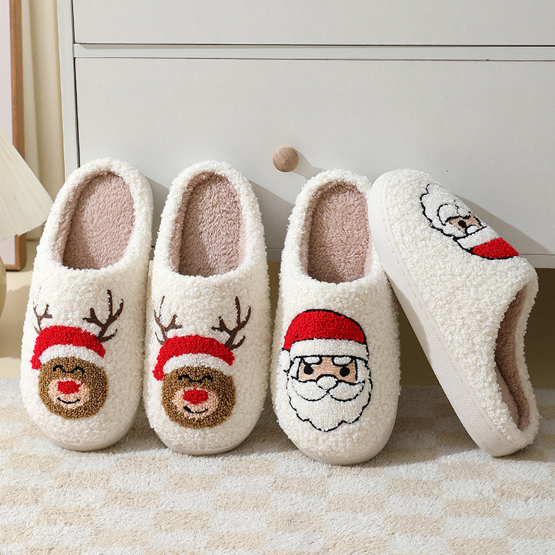 Christmas Home Slippers Cute Cartoon Santa Claus Cotton Slippers For Women And Men Couples Winter Warm Furry Shoes Christmas Home Slippers Cute Cartoon Santa Claus Cotton Slippers For Women And Men Couples Winter Warm Furry Shoes